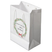 Botanical Christmas Wreath Modern Script ミディアムペーパーバッグ (正面アングル)