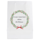 Botanical Christmas Wreath Modern Script ミディアムペーパーバッグ (裏面)
