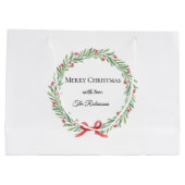 Botanical Christmas Wreath Modern Script  ラージペーパーバッグ (裏面)