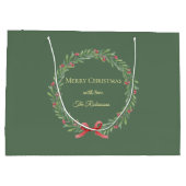 Botanical Christmas Wreath Modern Script ラージペーパーバッグ (裏面)