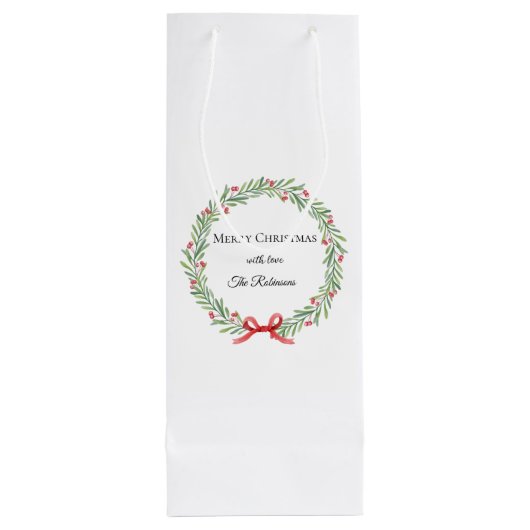 Botanical Christmas Wreath Modern Script  ワインギフトバッグ (裏面)