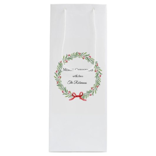 Botanical Christmas Wreath Modern Script  ワインギフトバッグ (正面)