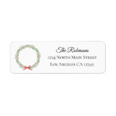 Botanical Christmas Wreath Modern Script Address ラベル (正面)