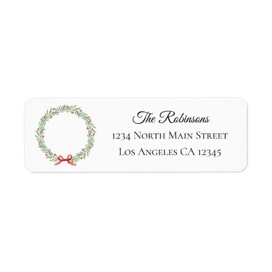 Botanical Christmas Wreath Modern Script Address ラベル (正面)