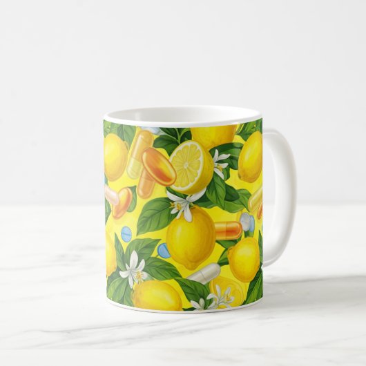 Botanical Citrus & Medicine Illustration コーヒーマグカップ (正面右)