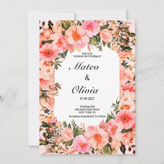 Botanical colorful blossom floral Wedding 招待状 (正面)