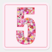 Botanical Colorful Pink Month Number 5 スクエアシール (正面)