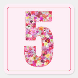 Botanical Colorful Pink Month Number 5 スクエアシール