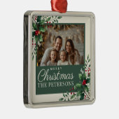 Botanical Cream Custom Photo Christmas Ornament メタルオーナメント (右)