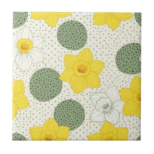 Botanical Daffodil Floral Geometric Pattern (1) タイル (正面)