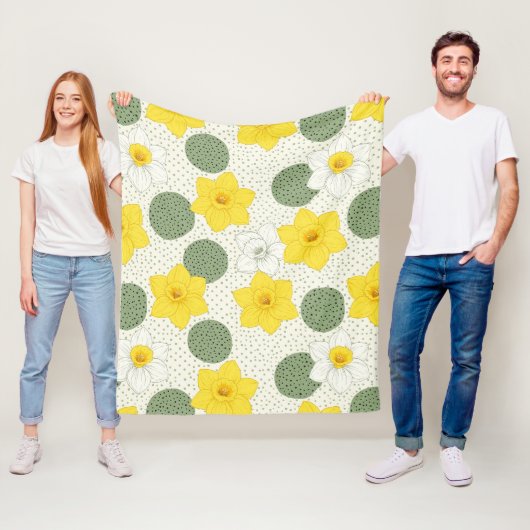 Botanical Daffodil Floral Geometric Pattern (1) フリースブランケット (インサイチュ)