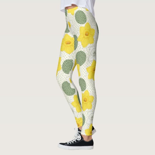 Botanical Daffodil Floral Geometric Pattern (1) レギンス (左)