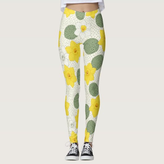Botanical Daffodil Floral Geometric Pattern (1) レギンス (正面)