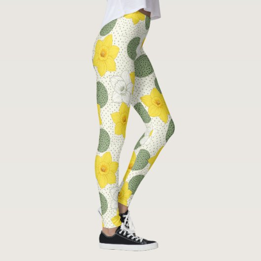 Botanical Daffodil Floral Geometric Pattern (1) レギンス (右)