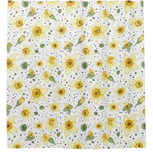 Botanical Daffodil Floral Geometric Pattern (2) シャワーカーテン (正面)