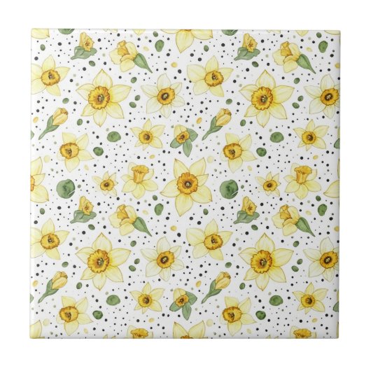 Botanical Daffodil Floral Geometric Pattern (2) タイル (正面)