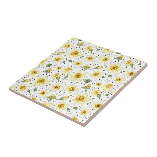 Botanical Daffodil Floral Geometric Pattern (2) タイル (側面)