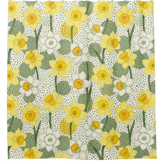 Botanical Daffodil Floral Geometric Pattern (3) シャワーカーテン (正面)
