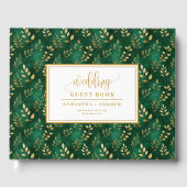 Botanical Dark Green And Gold Wedding Guest Book ゲストブック (正面)
