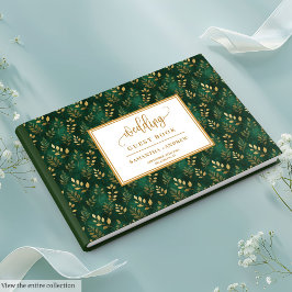 Botanical Dark Green And Gold Wedding Guest Book ゲストブック