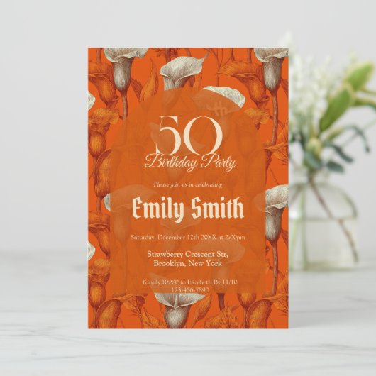 Botanical dCall Lilies Accent Women Birthday 招待状 (スタンド正面)