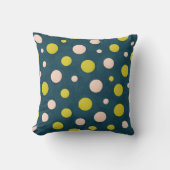 Botanical Deep Teal, Chartreuse & Blush Polka Dots クッション (正面)