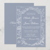 Botanical Dusty Blue Floral Boho classy Wedding  招待状 (正面/裏面)