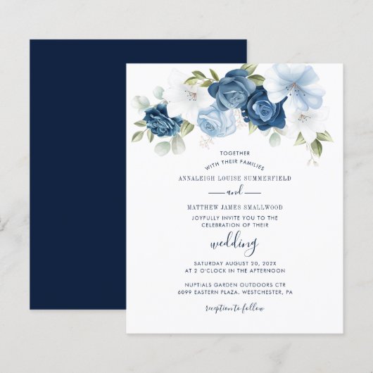 Botanical Dusty Blue Floral Wedding Invitation (正面/裏面)