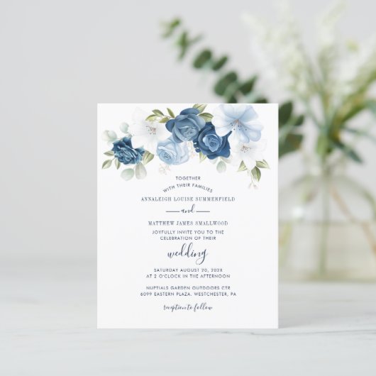 Botanical Dusty Blue Floral Wedding Invitation (スタンド正面)