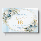 Botanical Dusty Blue Greenery Sweet 16 Guest Book ゲストブック (正面)