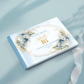 Botanical Dusty Blue Greenery Sweet 16 Guest Book ゲストブック