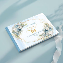 Botanical Dusty Blue Greenery Sweet 16 Guest Book ゲストブック