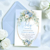 Botanical Dusty Blue Peony Eucalyptus Baby Shower 招待状