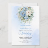 Botanical Dusty Blue White Peony Wedding Invites 招待状 (正面)