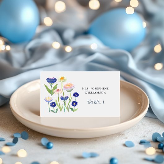 Botanical Dusty Blue Wildflower Baby Shower プレイスカード
