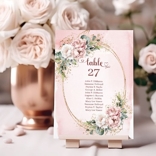 Botanical Dusty Pink Floral Greenery Table Numbers テーブルナンバー