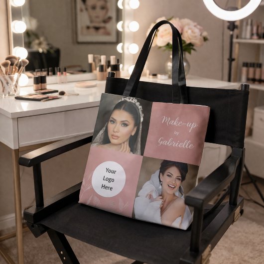 Botanical Dusty Rose Boho Photo White Script Logo トートバッグ