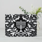 Botanical elegant silver menorah Hannukah 箔シーズンカード (立ち正面)