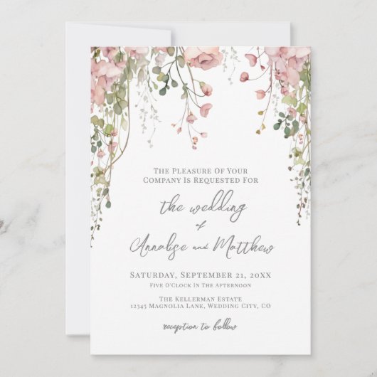 Botanical Elegant Watercolor Wildflower Wedding 招待状 (正面)