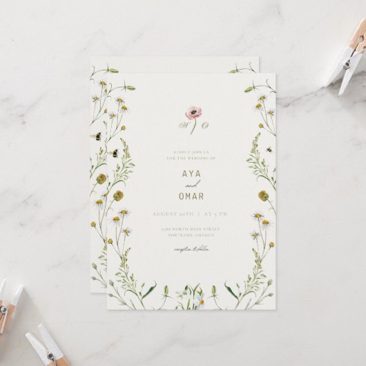 Botanical Elegant Wedding Invitation – Floral Desi 招待状 (正面/裏面インサイチュ)