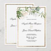Botanical elegant white mint gold foliage wedding  招待状 (正面/裏面)