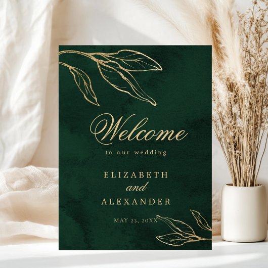 Botanical Emerald Gold Elegant Wedding Welcome ポスター