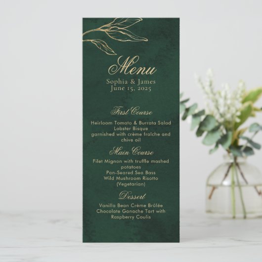 Botanical Emerald Green and Gold Elegant Wedding メニュー (スタンド正面)
