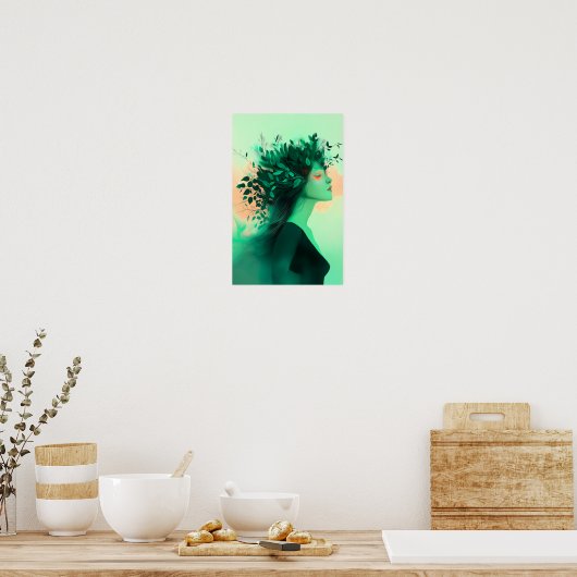 Botanical Emerald Woman Print ポスター (キッチン)
