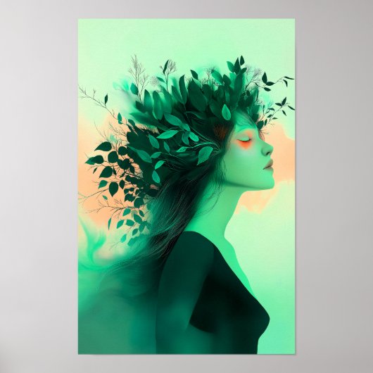 Botanical Emerald Woman Print ポスター (正面)