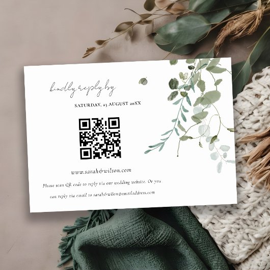 Botanical Eucalyptus結婚のQRコードRSVP エンクロージャーカード