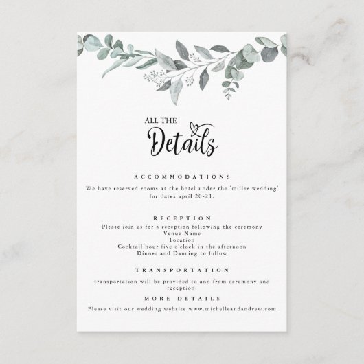  Botanical Eucalyptus | 結婚の詳細 エンクロージャーカード (正面)