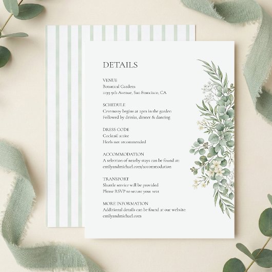 Botanical Eucalyptus Elegant Wedding Details エンクロージャーカード