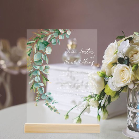 Botanical Eucalyptus Fall Leaf Wreath Wedding アクリル招待状