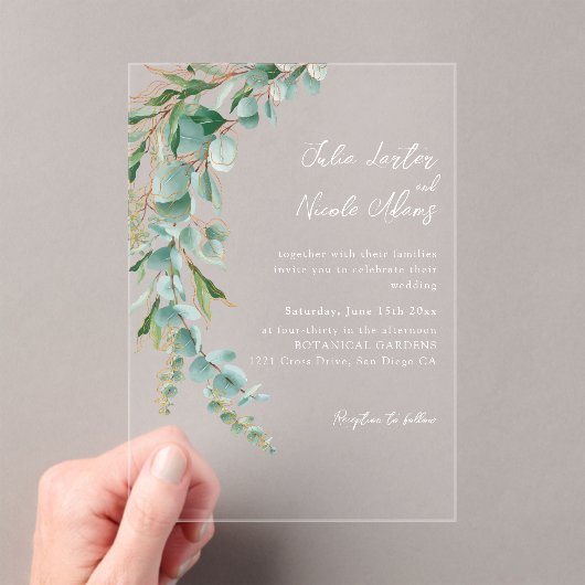 Botanical Eucalyptus Fall Leaf Wreath Wedding アクリル招待状 (インサイチュ (ポータブル))